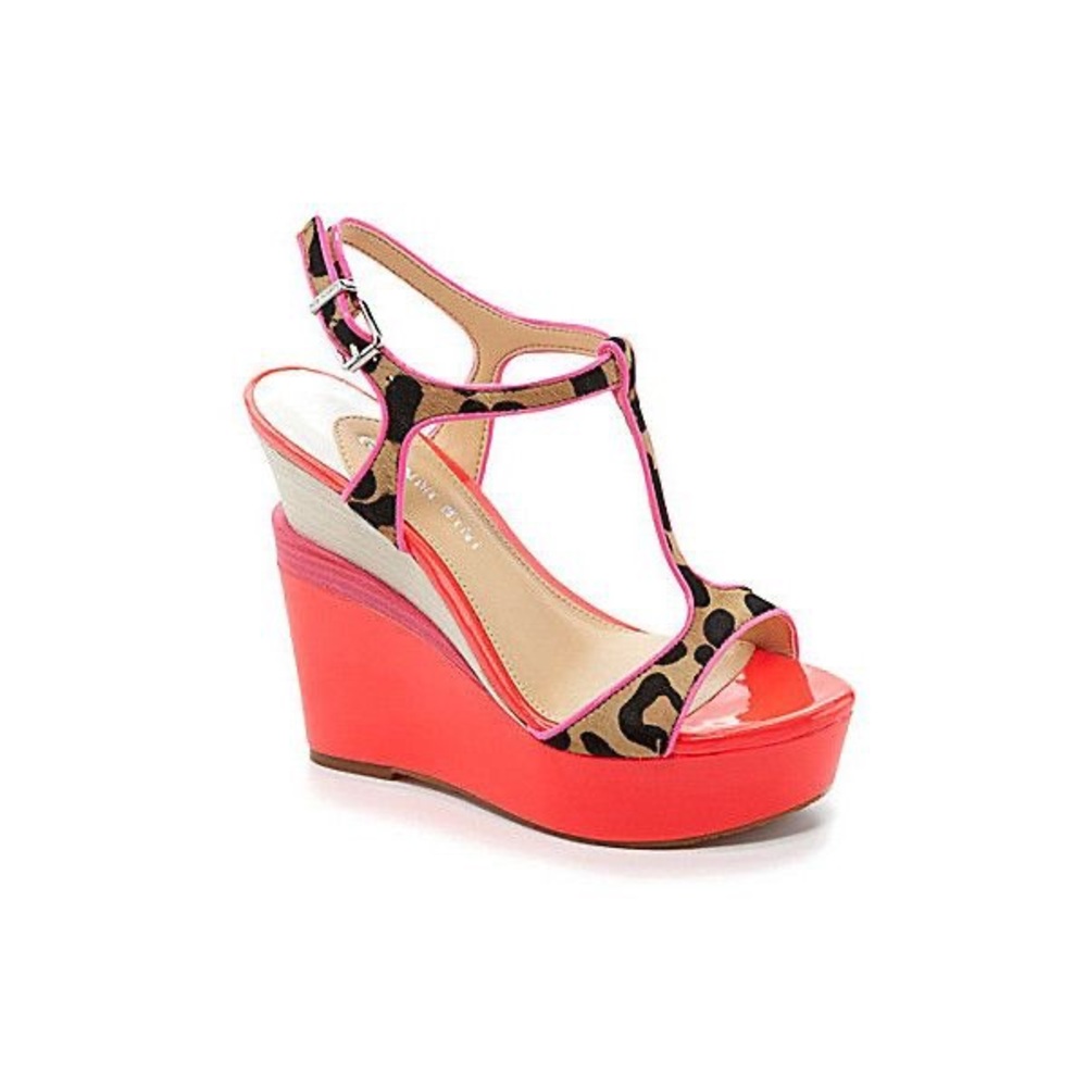 Gianni Bini leopard calf hair color block wedges size 9.5